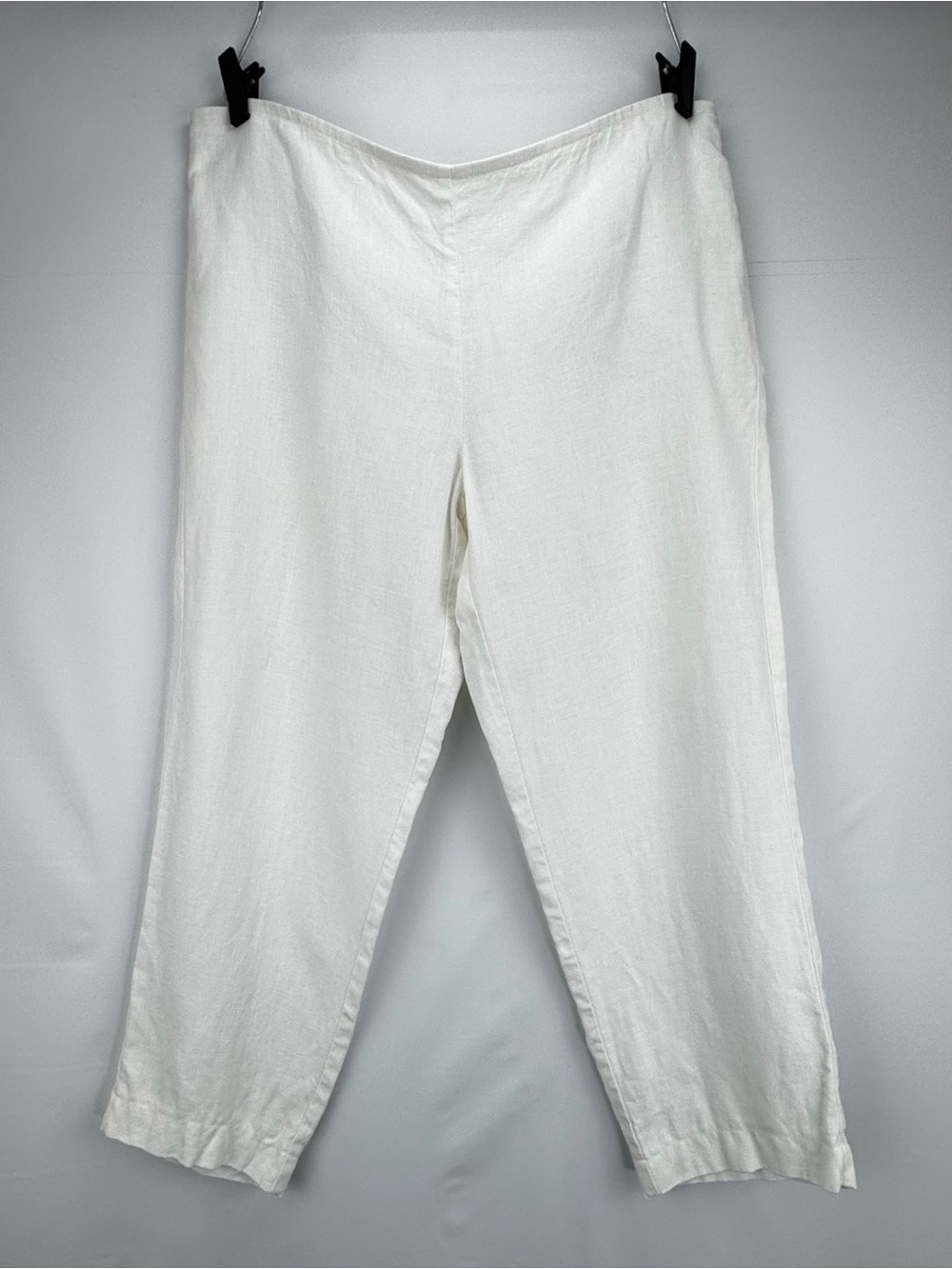 Eileen Fisher White Linen Pull-On Wide Leg Cropped Pants